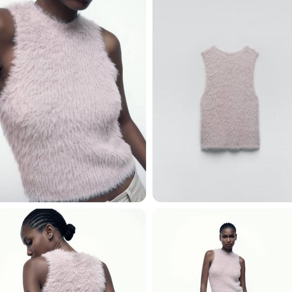 NWOT Zara Pink Fuzzy Tank Top Size S